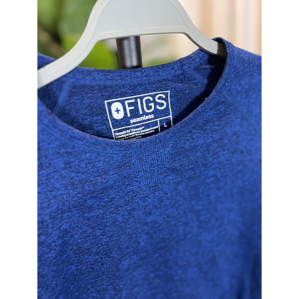 FIGS Seamless Long Sleeve Performance Top Royal Blue Space Dye Large Womens - Picture 2 of 8